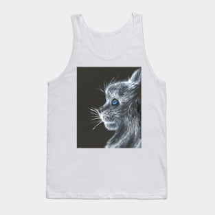 kitty cat monochrome white on black acrylic painting Tank Top